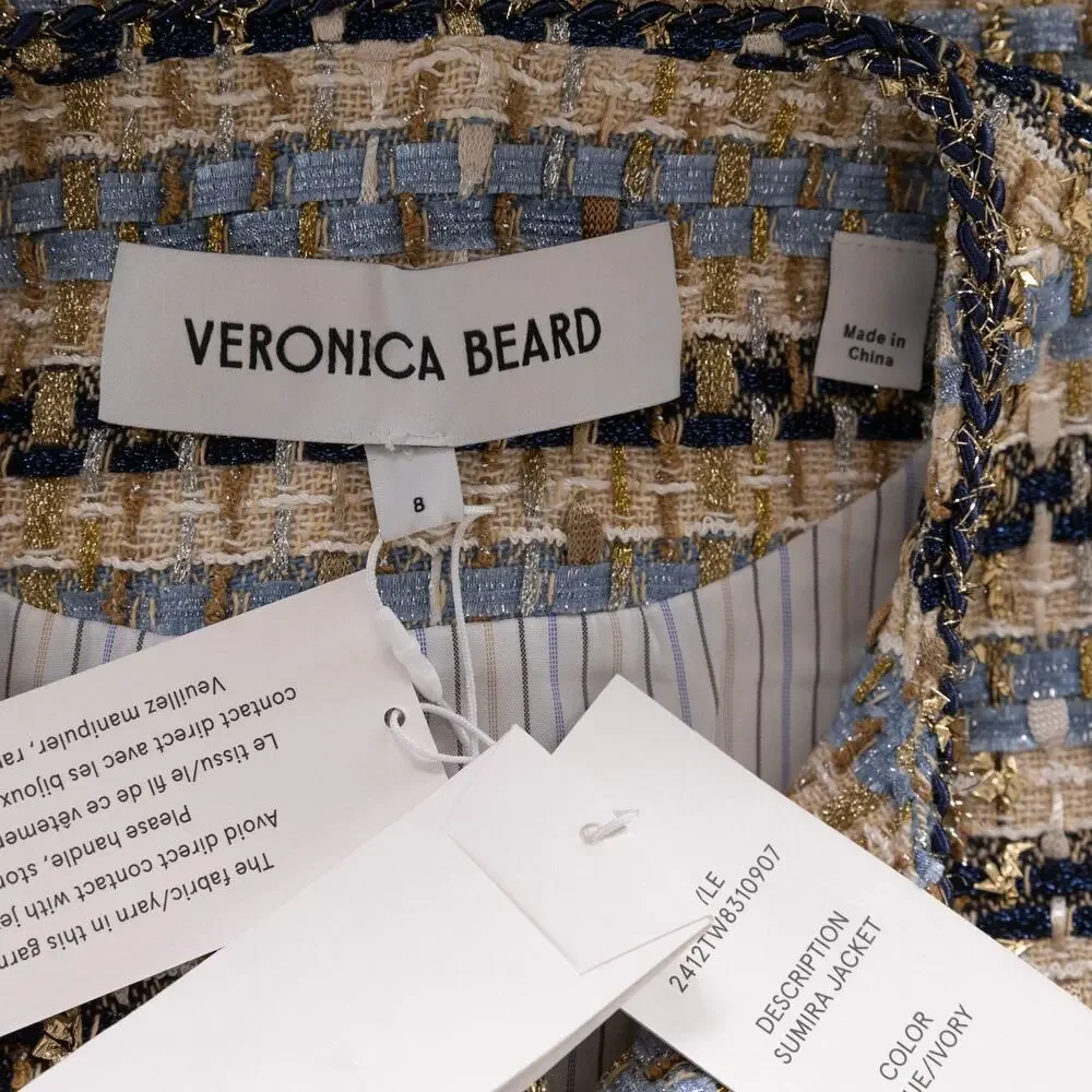 Veronica Beard Women Sumira Tweed Jacket Blue/Ivory Size 8